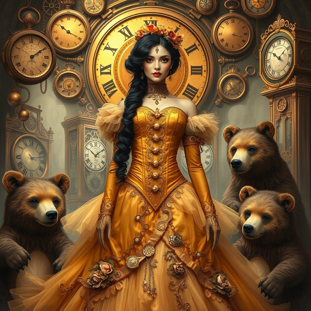 Steampunk Woman with Golden Timepieces and Clockwork