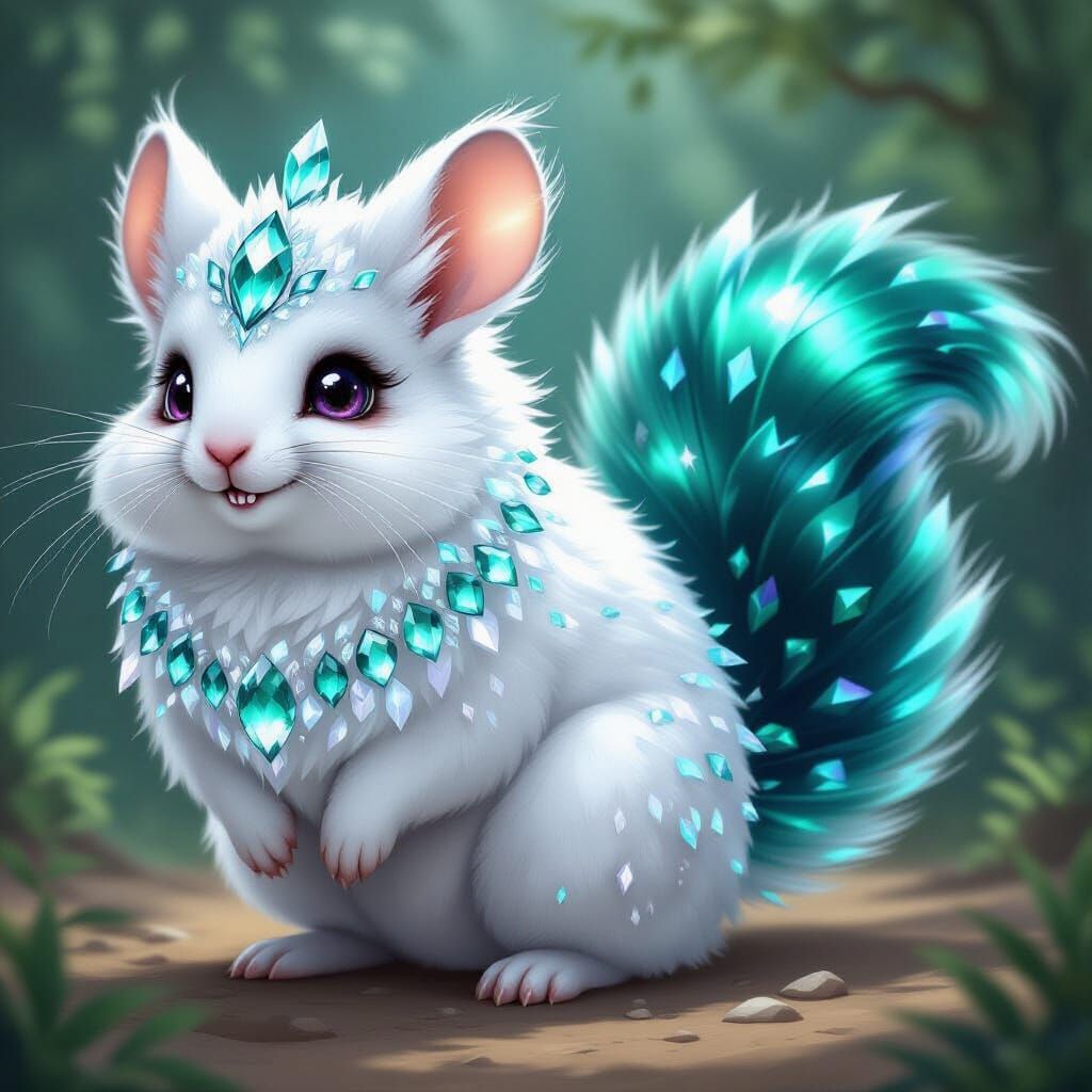 Mythical Crystal Chinchilla Creature with Ethereal Glow