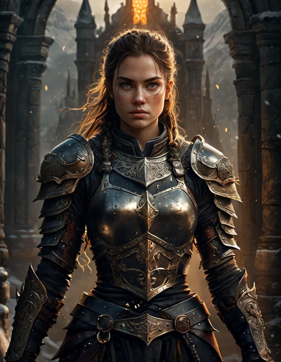 Fantasy Warrior in Snowy Landscape, Fantasy Illustration