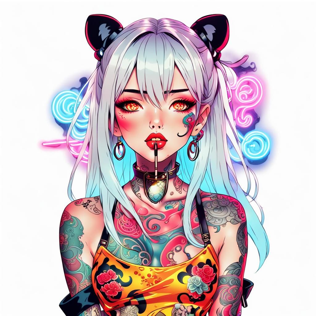 Cyberpunk Manga Courtesan in Neon Lights