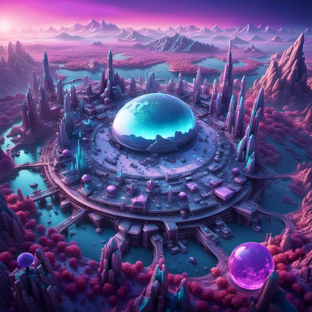Opalescent Crystal Planet in Unreal Engine Style