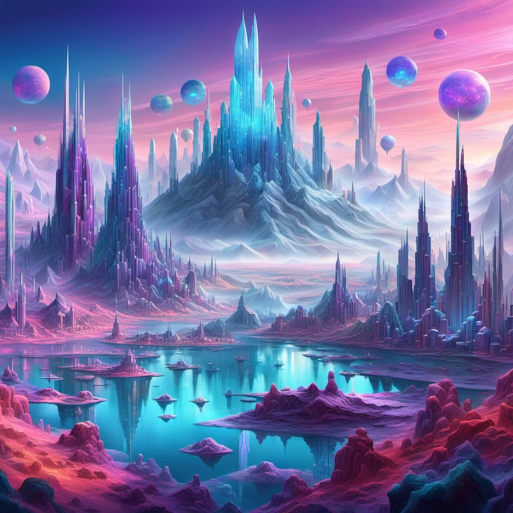 Opalescent Crystal City on Alien Planet in Digital Art
