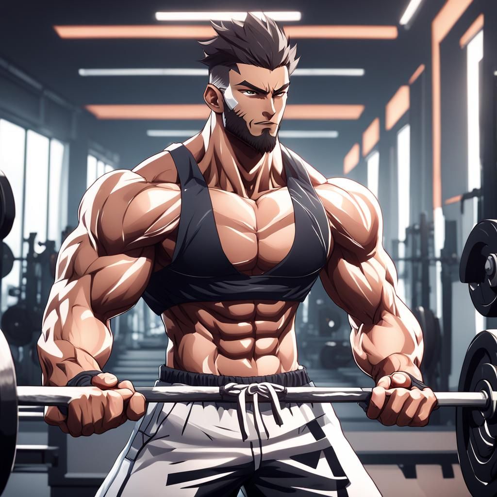 3D Anime Art of a Young Man Working Out