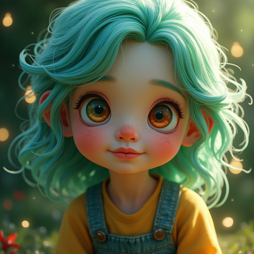 Enchanting Girl with Mismatched Eyes in Mystical Forest