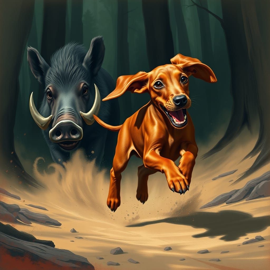 Fierce Wild Boar Pursues Fearful Redbone Coonhound in Dark, ...