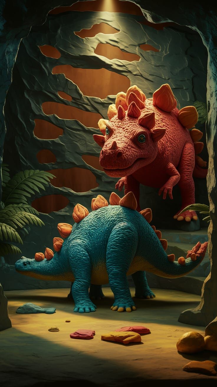 Playdough Dinosaurs in Vibrant Digital Art Illustration