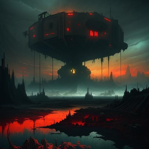 Post-Apocalyptic Lake Landscape by Stålenhag Style