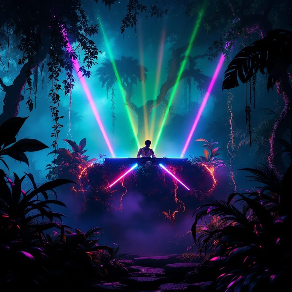 Jungle Party DJ Flyer: Vibrant and Mystical Design