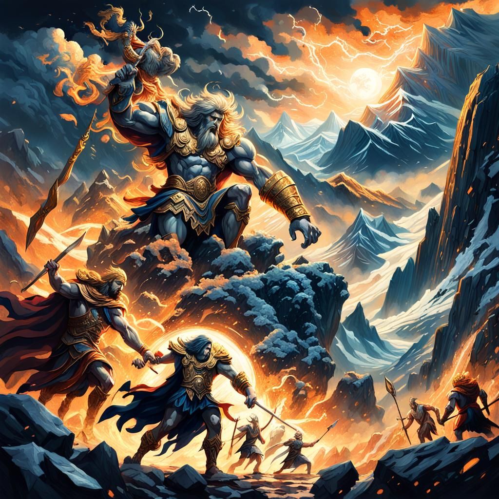 Zeus, Poseidon, and Hades Battle Kronos