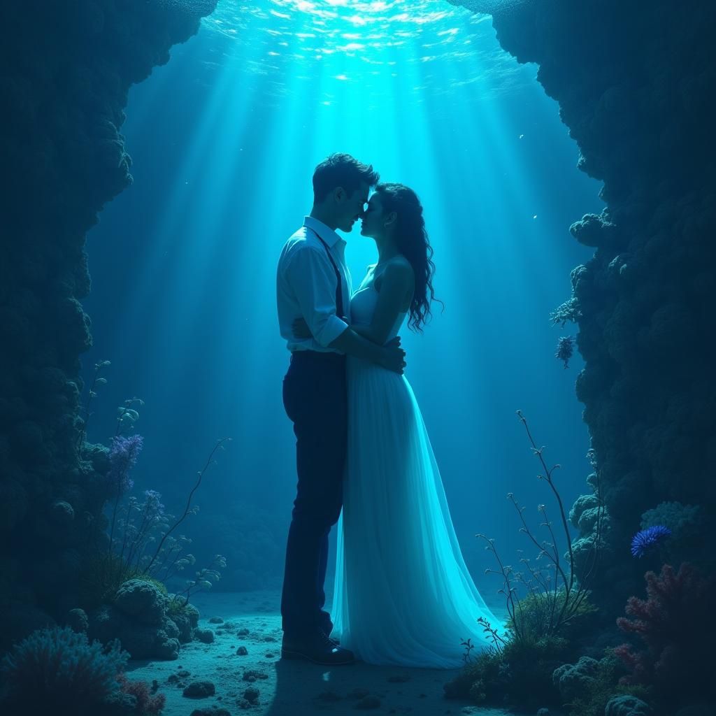 Underwater Embrace in Bioluminescent Dreamscape