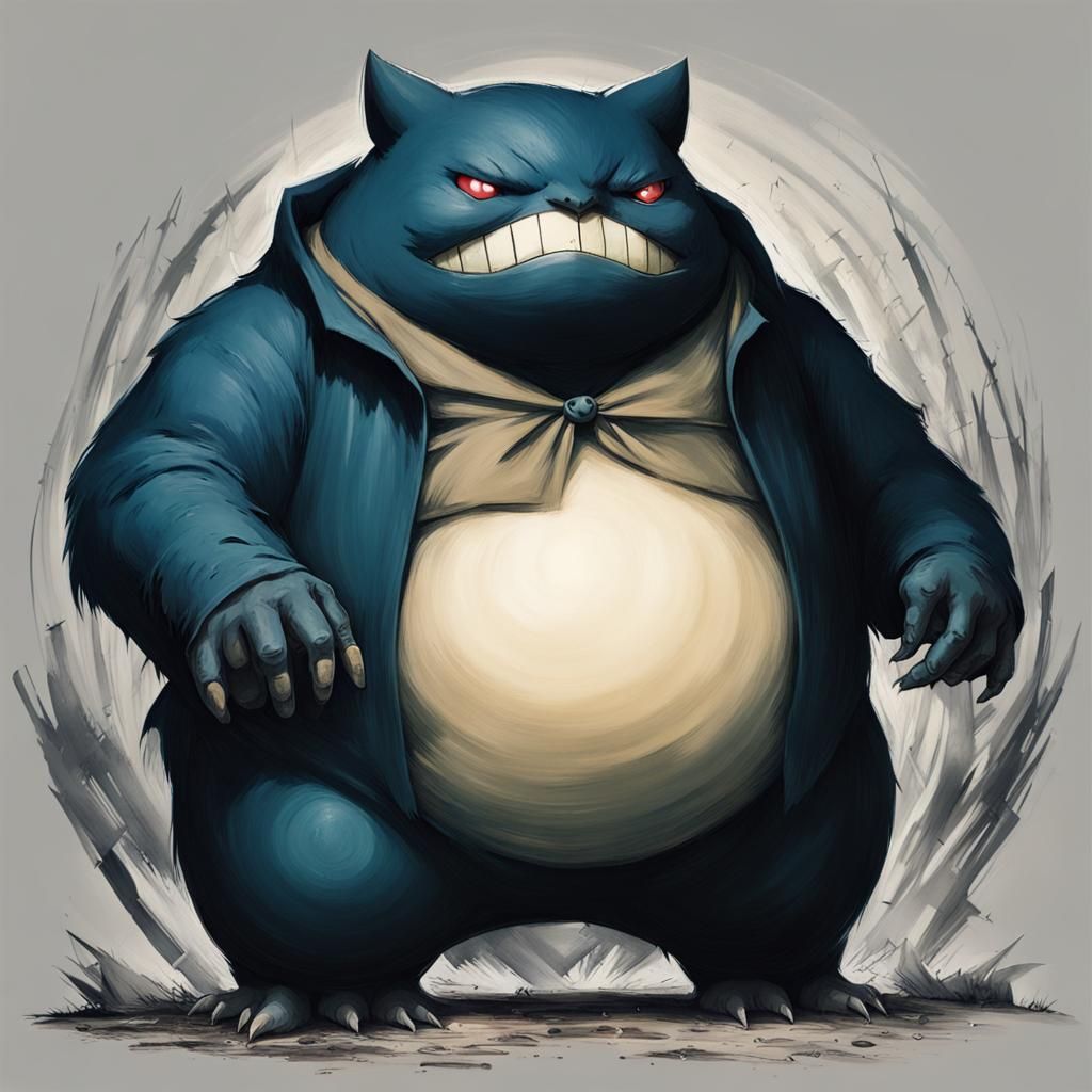 Dark Snorlax Pokémon in Horror Style
