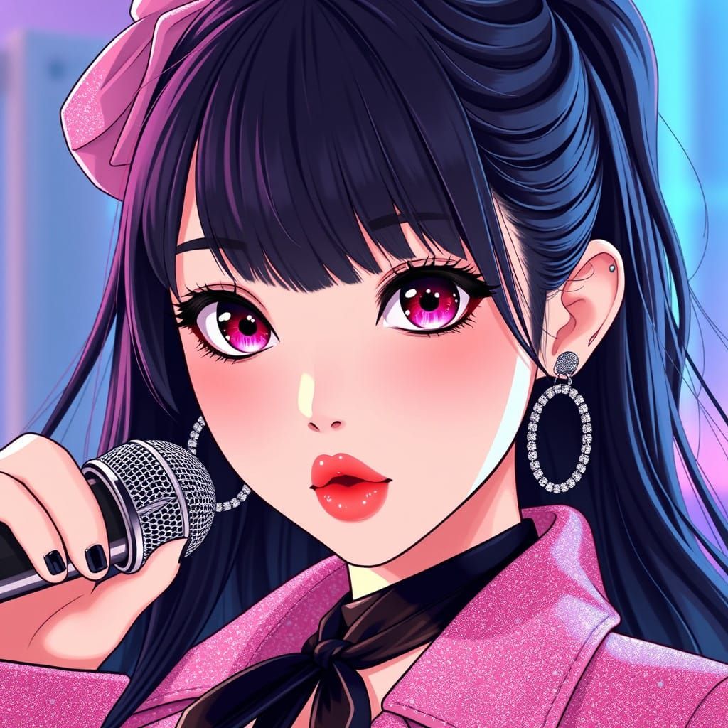 Surreal K-Pop Anime Idol Shines in Vibrant Pastels