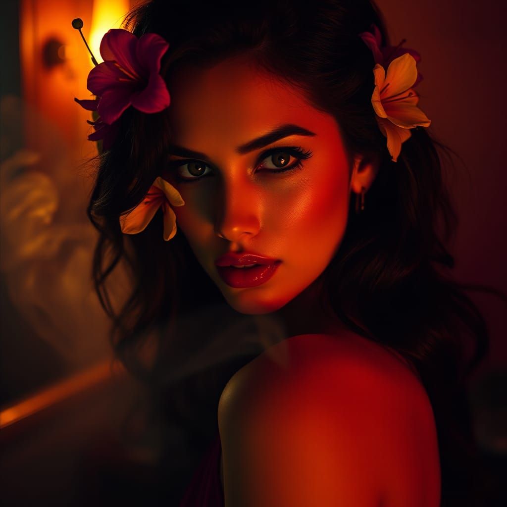 Floral Femme Fatale in Noir Style