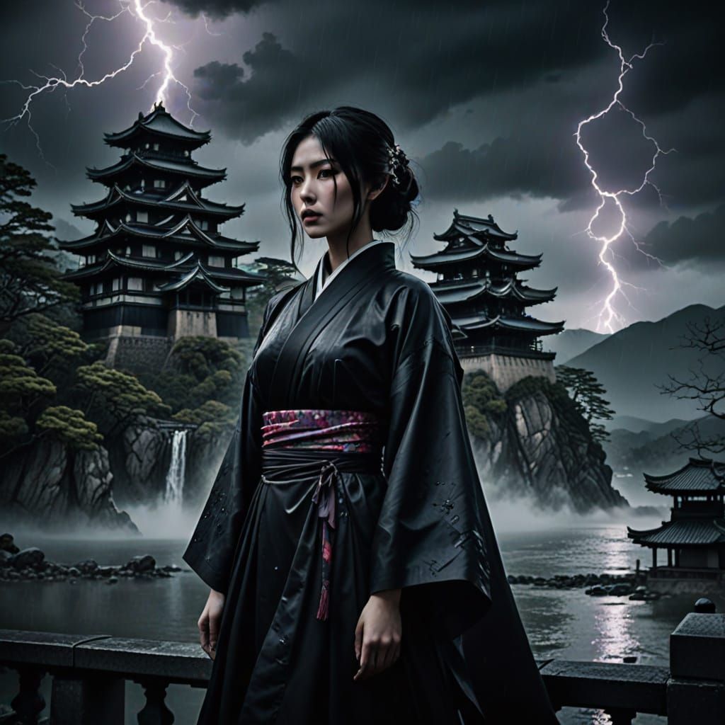 Gothic Goddess in Dark Japanese Castle