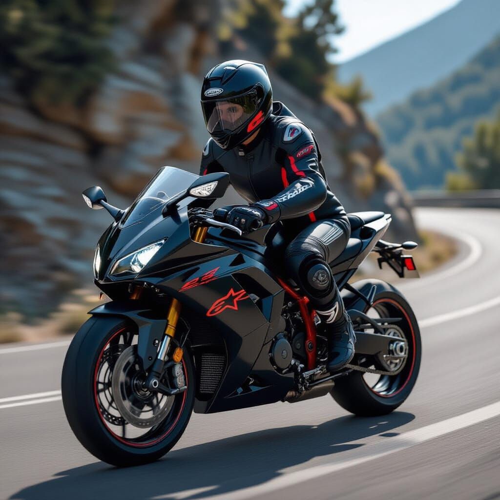 Motorcyclist in Alpinestars Gear on Mountain Road
