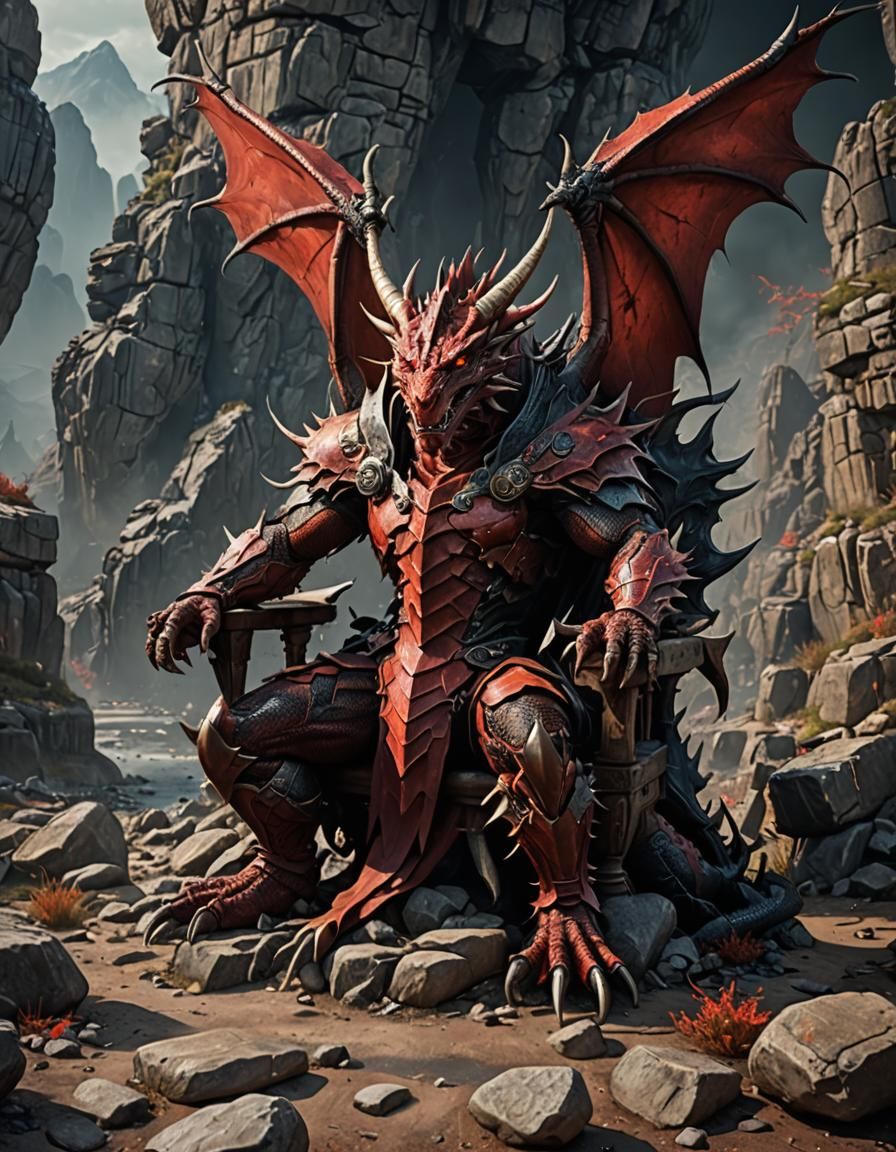 Wingless Red Weradragon Criminal in Detailed Matte Painting