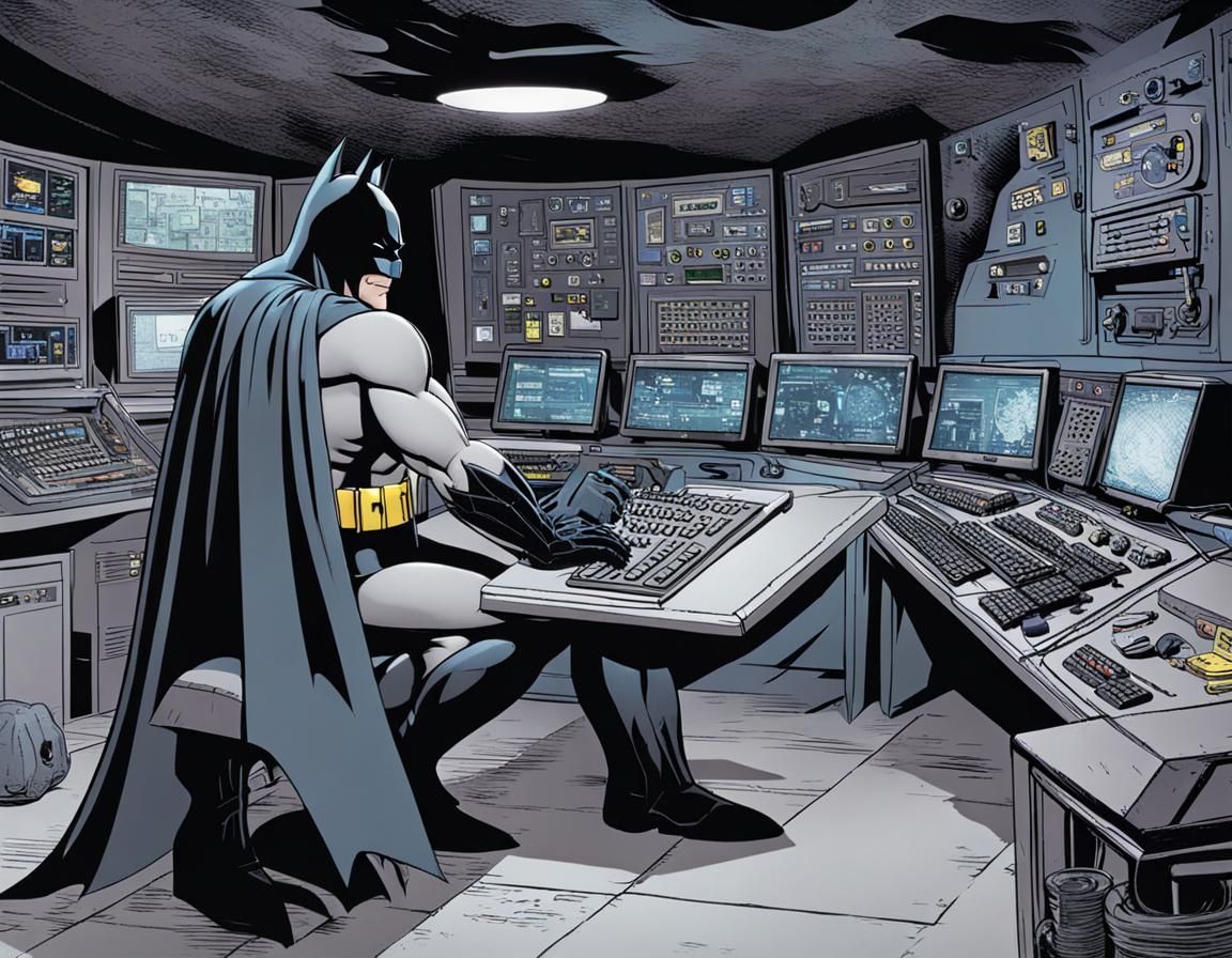 Batman at BatComputer in Batcave