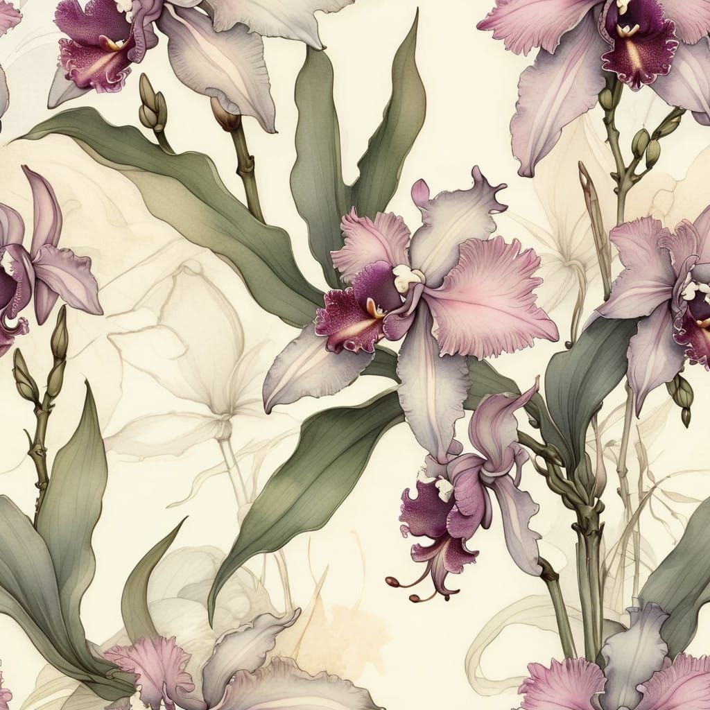 Exquisite Watercolor-Style Cattleya Orchid Illustration