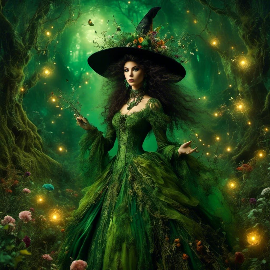 Enchanted Forest Witch in Mixed Media Fantasy Art