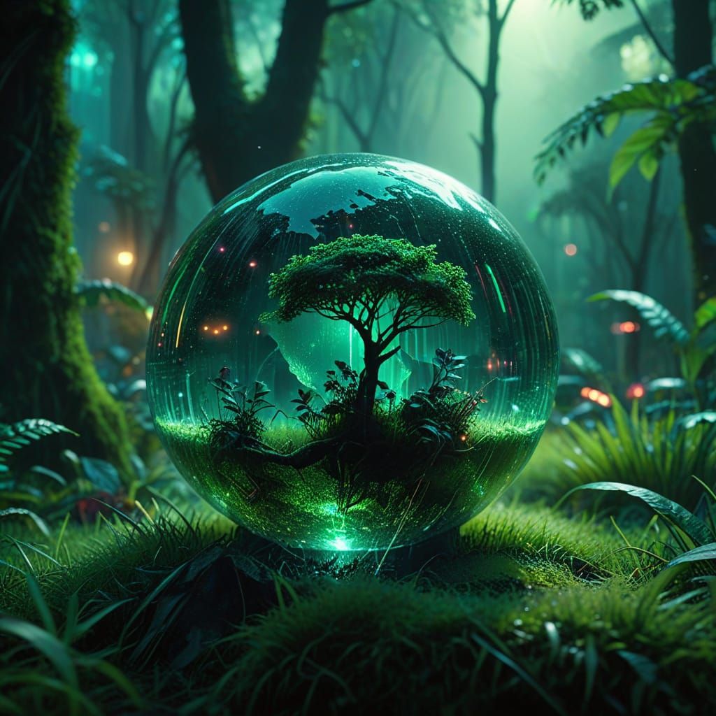 Earth in Glass Sphere: Neon Fantasy