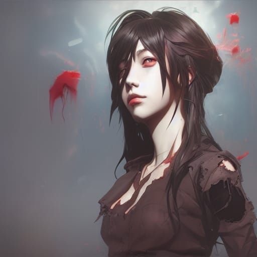 Zombie Anime Girl Portrait in Art Nouveau Style