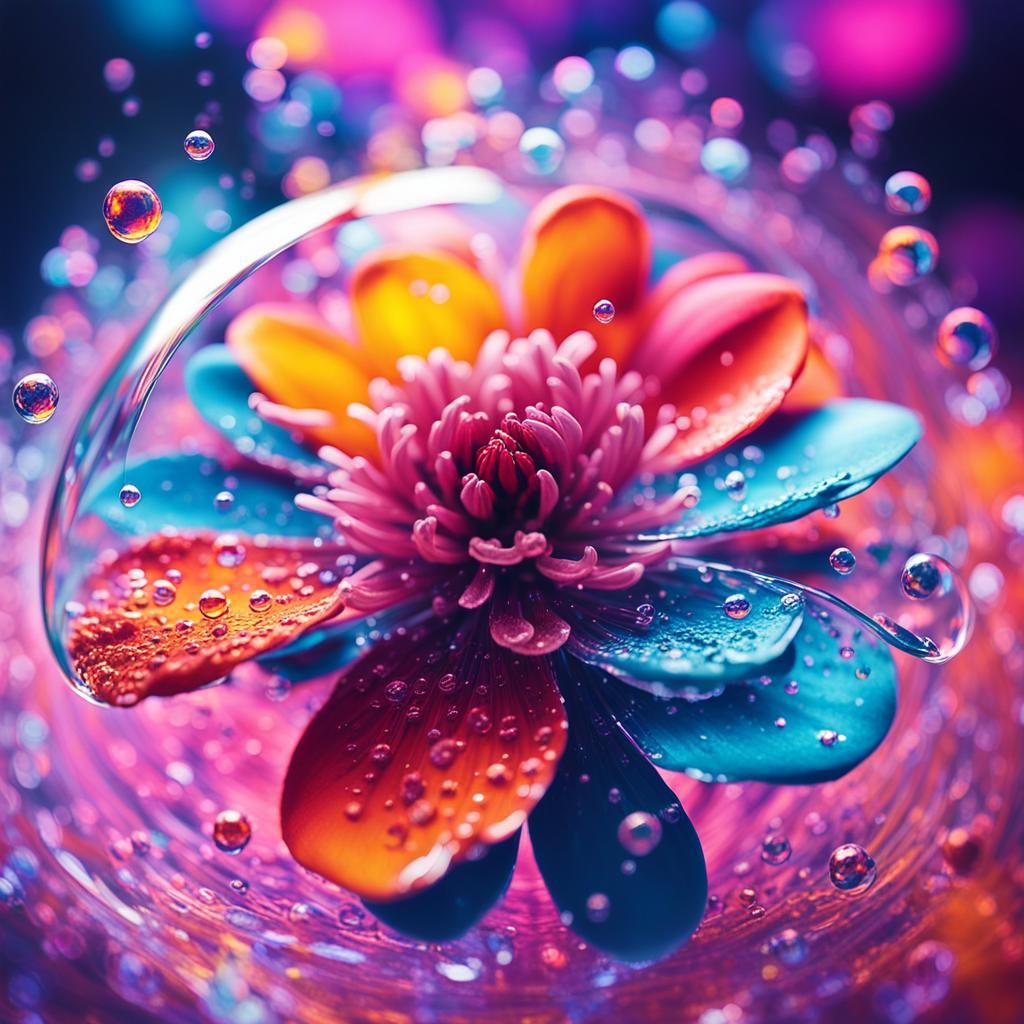 Glitter Flower in Cosmic Liquid, Abstract Expressionism