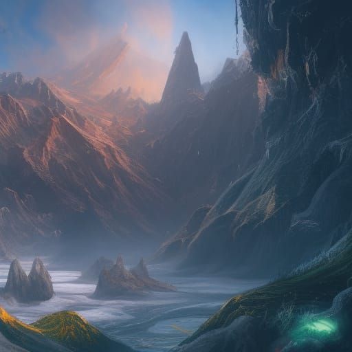 Fantastical New Zealand Wind Scene, Detailed Matte Painting