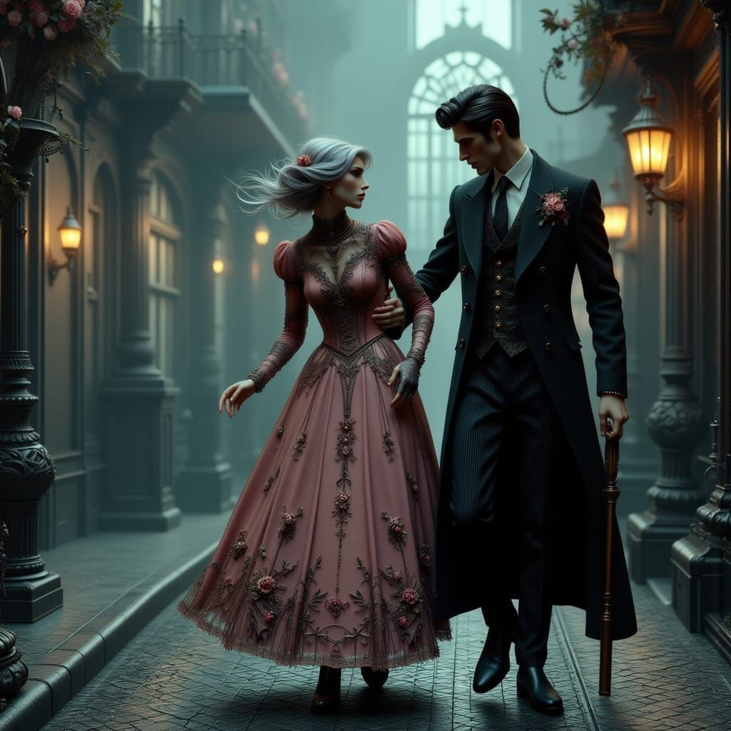 Elegant Gothic Encounter in Art Nouveau Style
