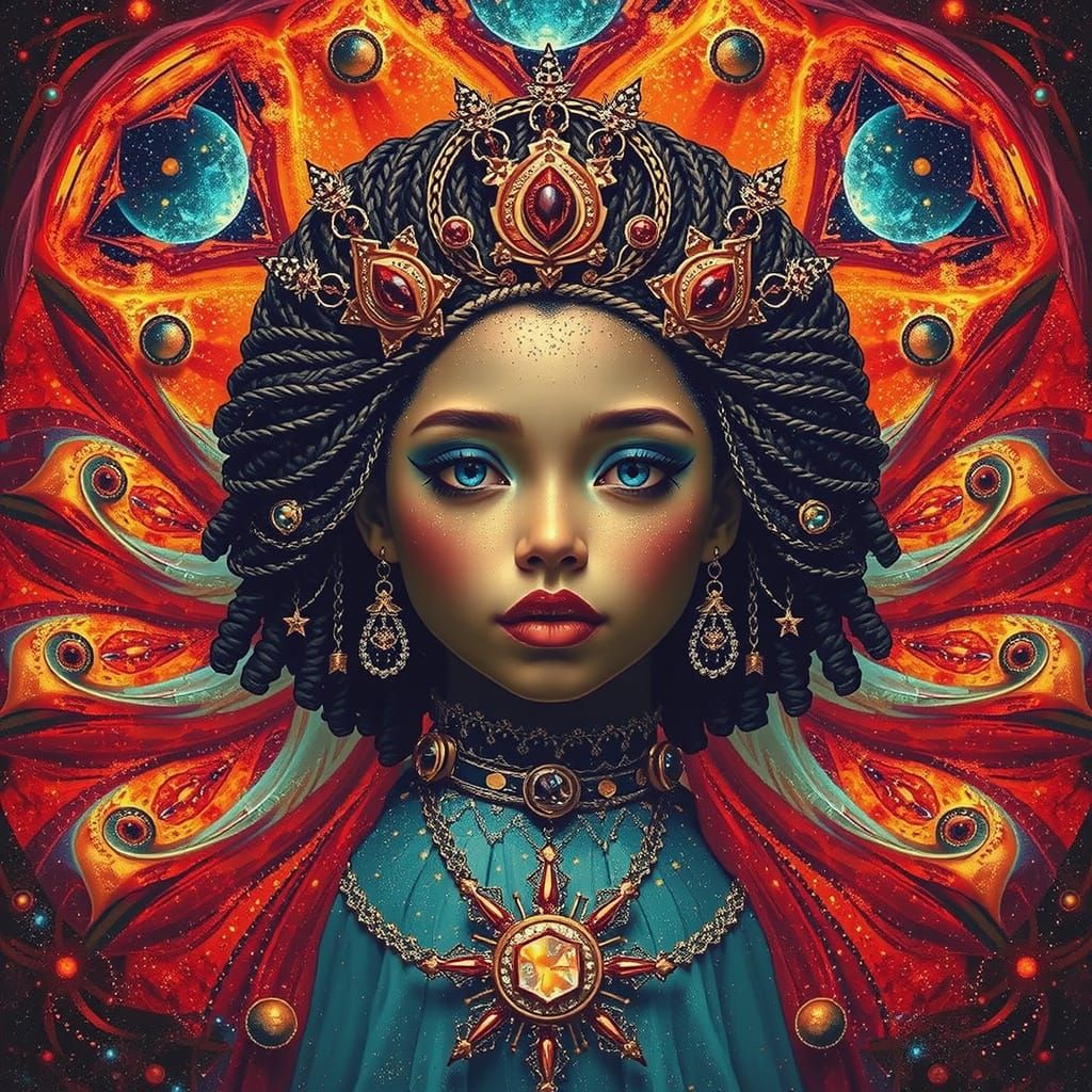 Cosmic Figure in Stardust Gown, Hyperrealistic Style