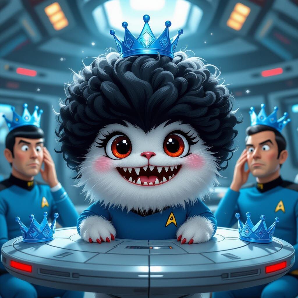 Retro Tribble with Crowns in Sci-Fi Scene