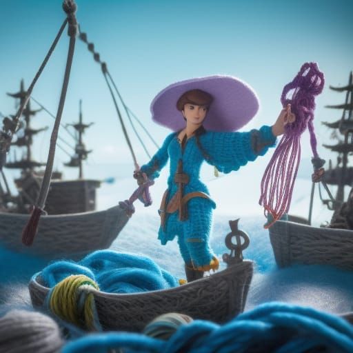 Yarn Pirate Ship on a Yarn Ocean