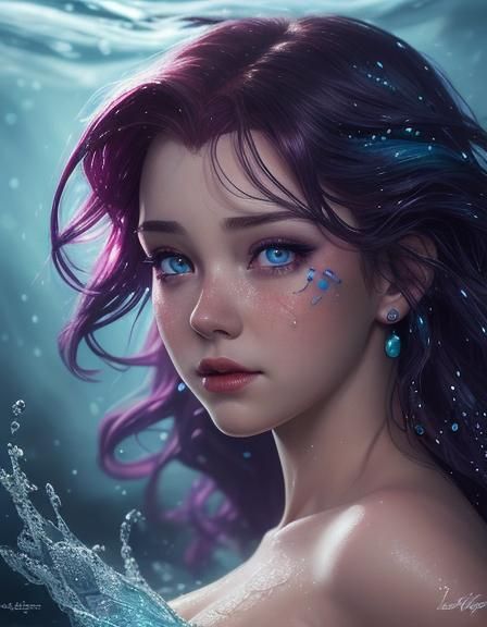 Hyperrealistic Little Mermaid with Shining Eyes