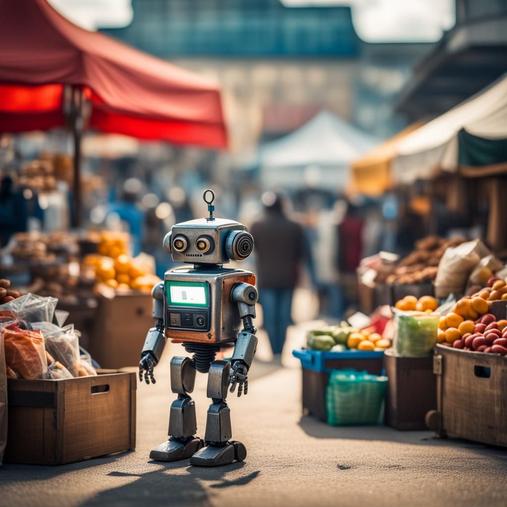 Robot at a Futuristic Flea Market