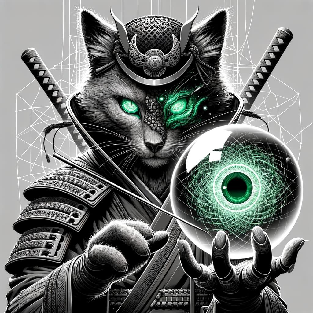 Monochrome Samurai Cat Masters Optical Illusions