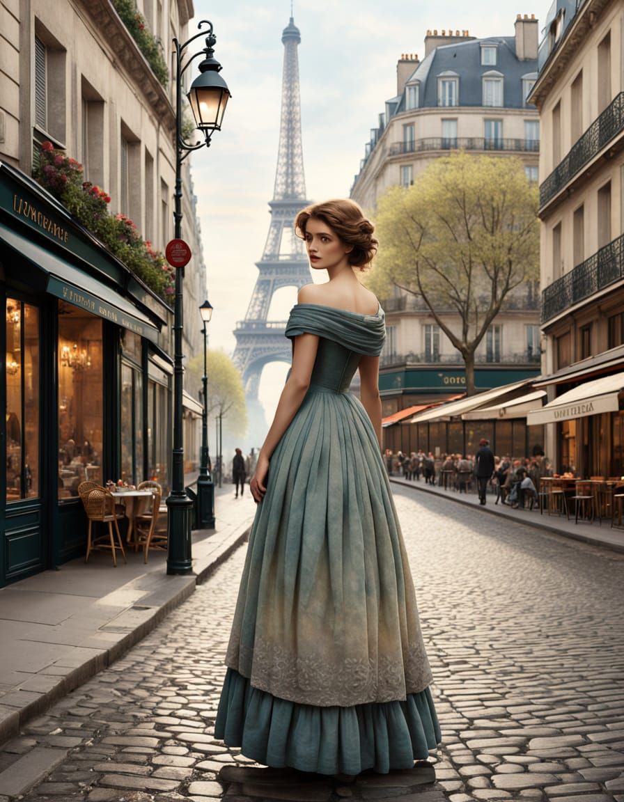 Vintage Parisian Girl in Montparnasse, Watercolor Illustrati...