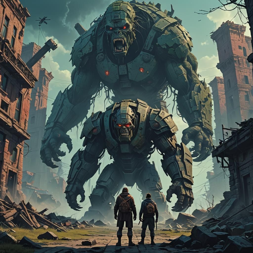 Titans Clash: Fantasy Art in Detailed Matte Style