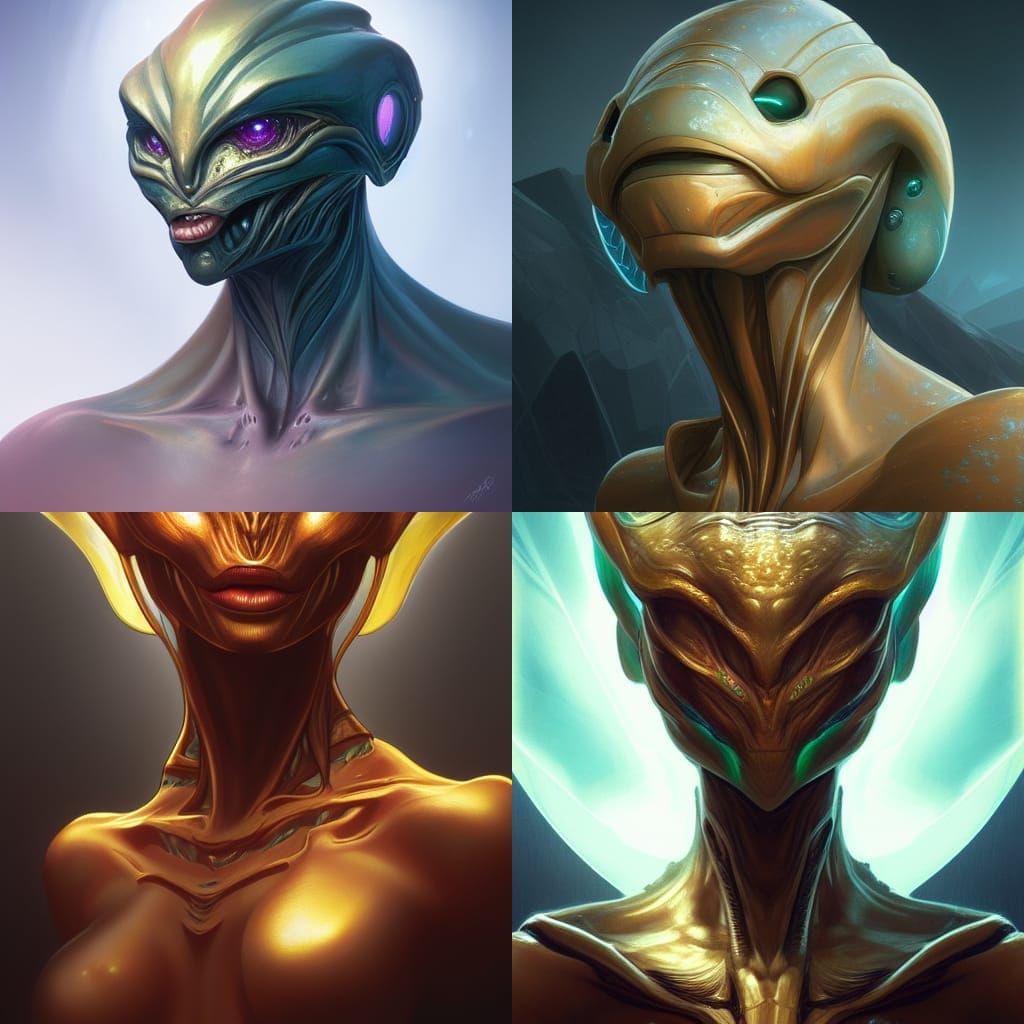 Zeta Draco Alien Portrait in Art Nouveau Style