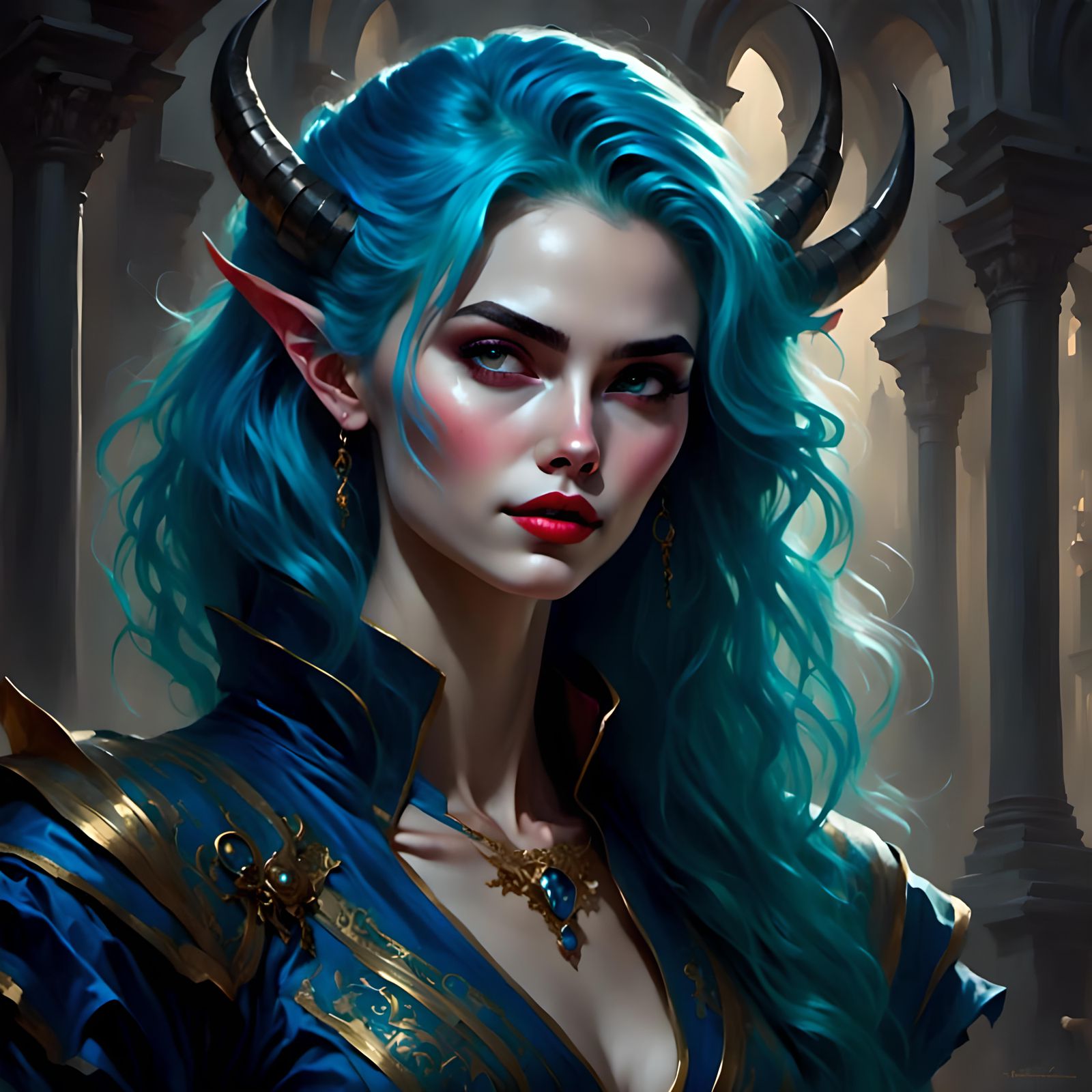 Blue-Haired Demon with Blond Eyes