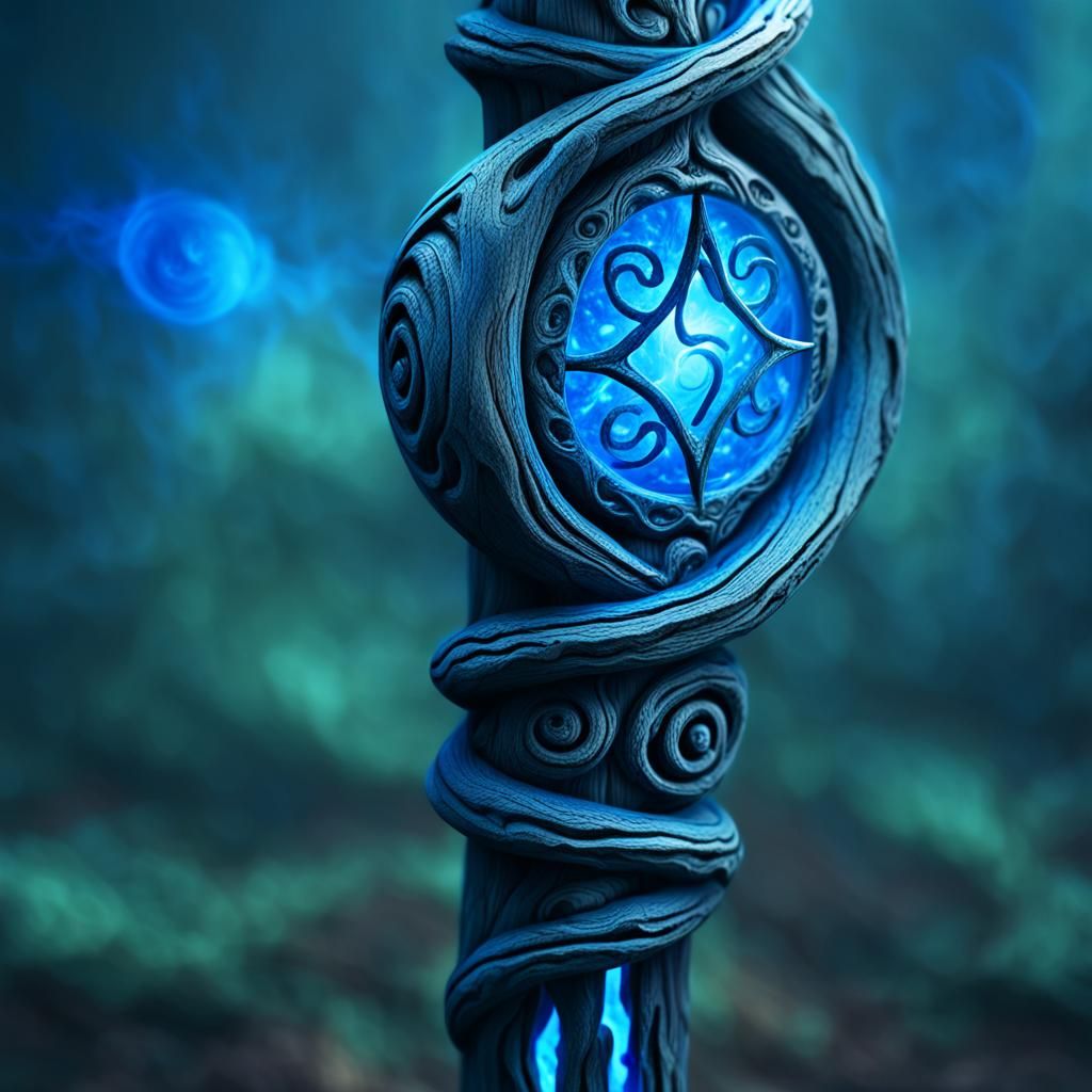 Mystical Staff Emitting Blue Glow: Hyper-Realistic Fantasy A...