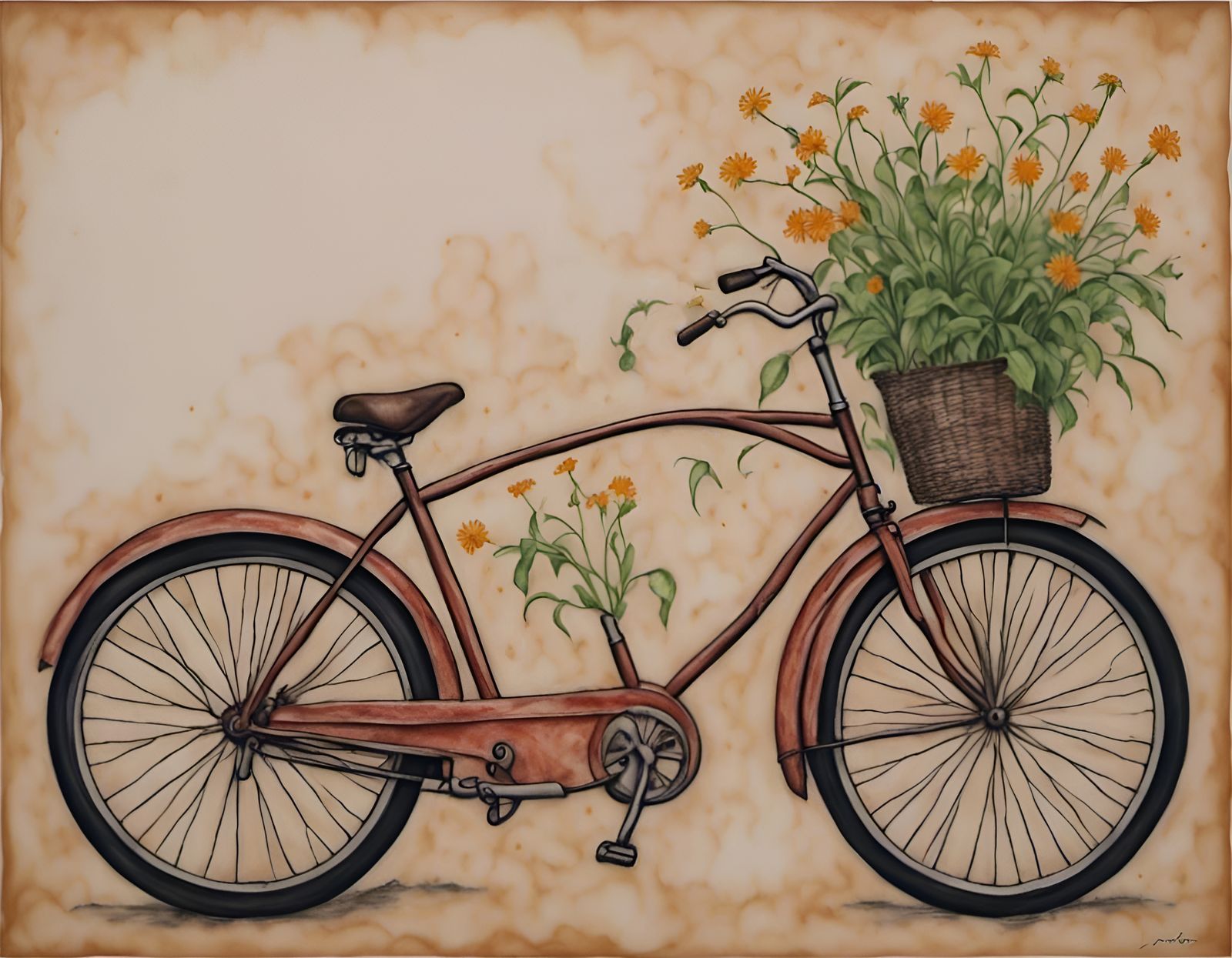 Bicycle in Crayon Wax Painting Style