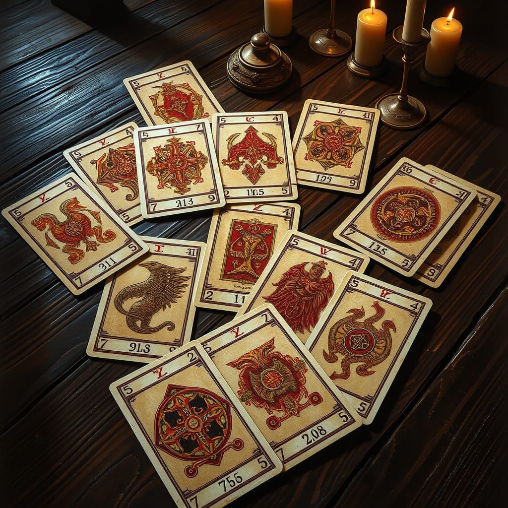 Norse Elder Futhark Rune Playing Cards on Wooden Table