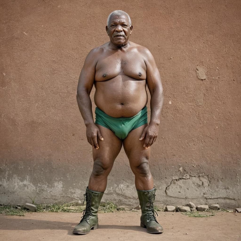 Elderly South African Wrestler in Vintage Action Photography...