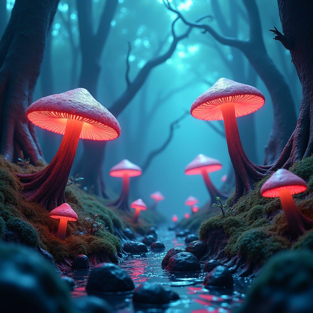 Glowing Mushroom Landscape in Fantasy Concept Art Style