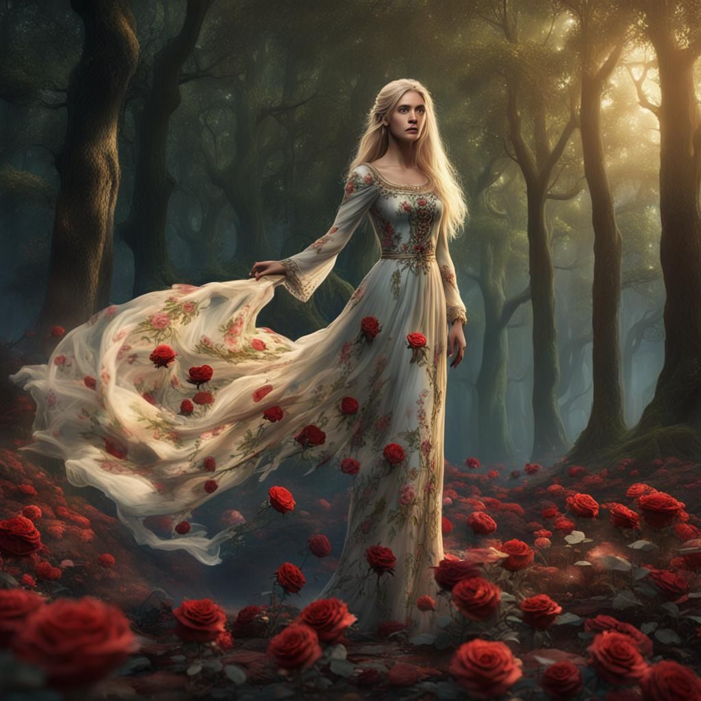 Woman in Rose Dress: Fantasy Concept Art
