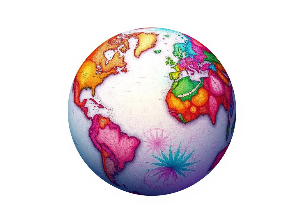 Intricate Doodle World Map Globe in Fantasy Style