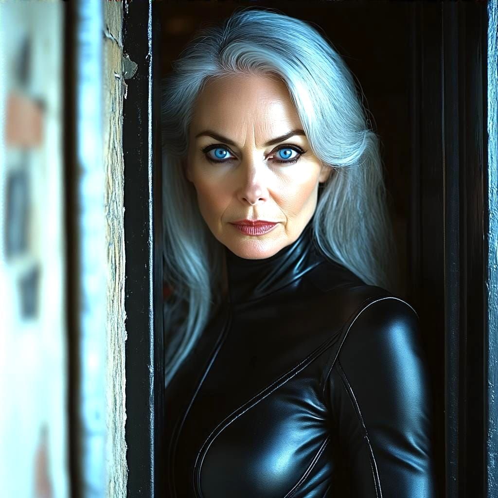 Retro Film Star in Black Leather