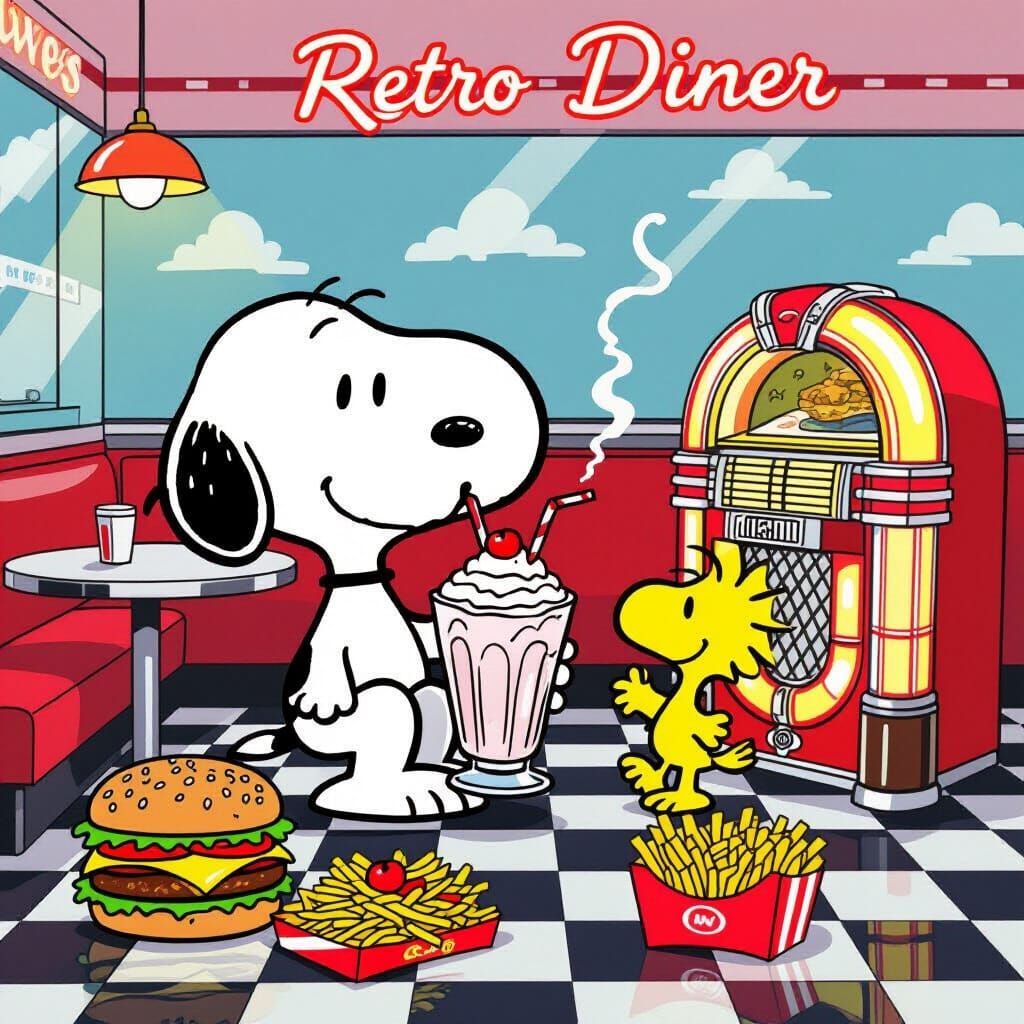 Snoopy and Woodstock Visit a Retro Diner