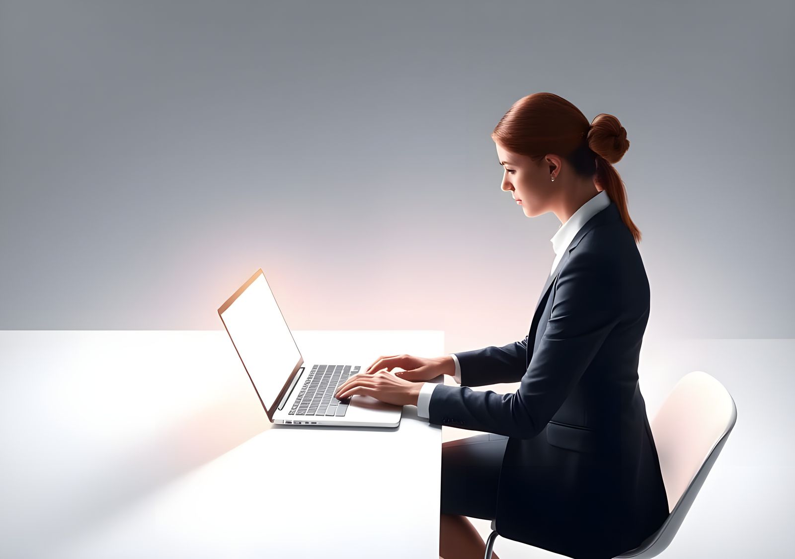 Business Lady Using Laptop: Detailed Matte Painting