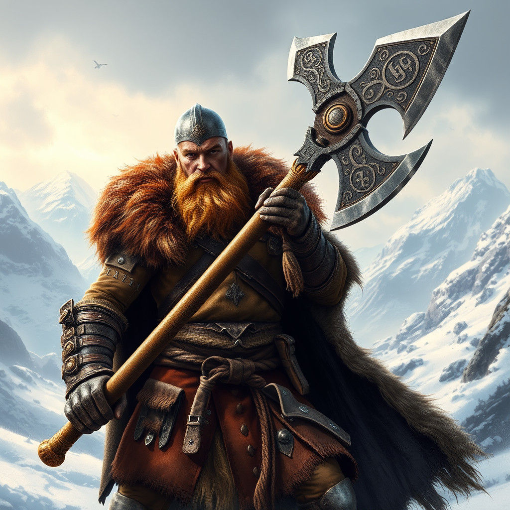 Viking Warrior in Snowy Landscape, Fantasy Art