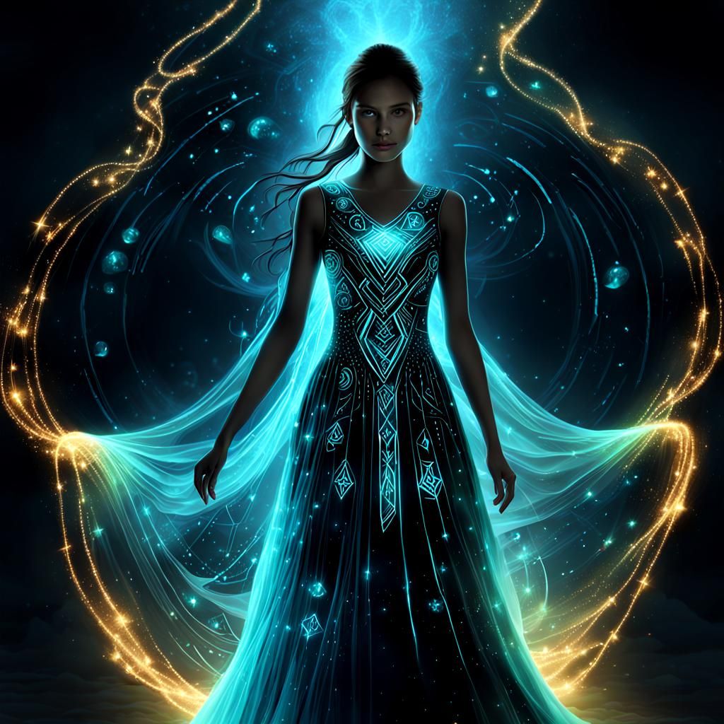 Glowing Rune Dress: Magical Bioluminescent Concept Art